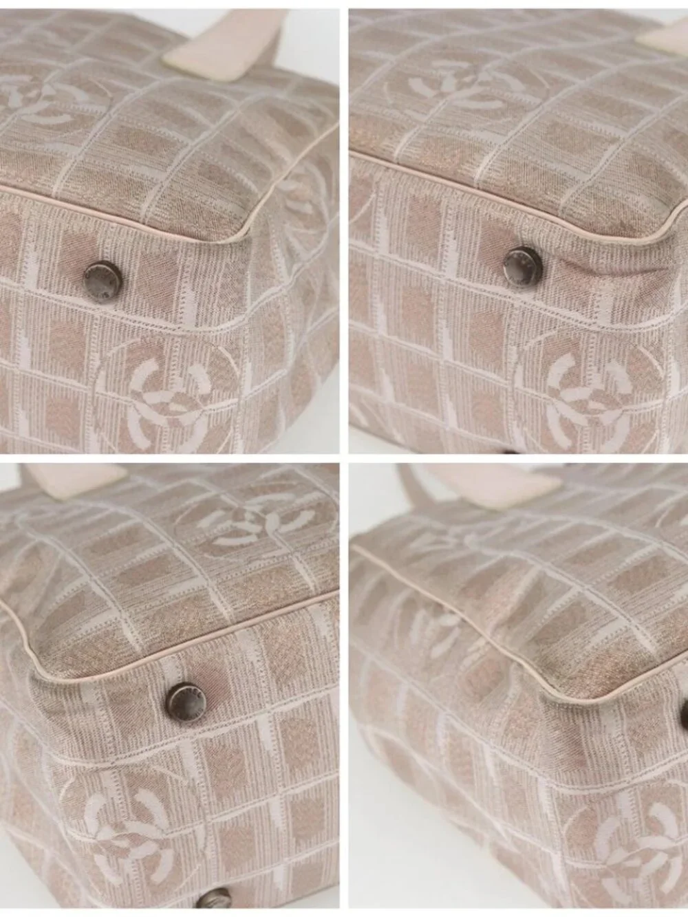 CHANEL New Travel Line Tote Bag Nylon Beige Silver CC Auth th6582